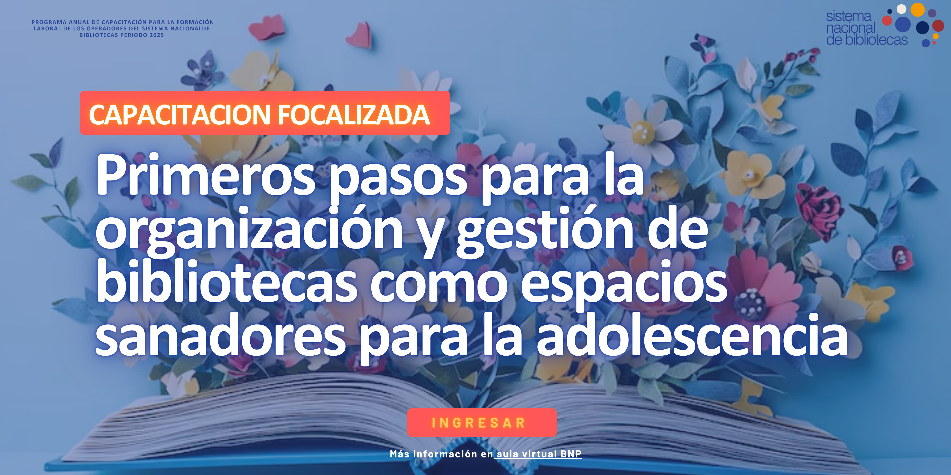 CAPACITACIÓN FOCALIZADA Primeros pasos para la organización y gestión de bibliotecas como espacios sanadores para la adolescencia